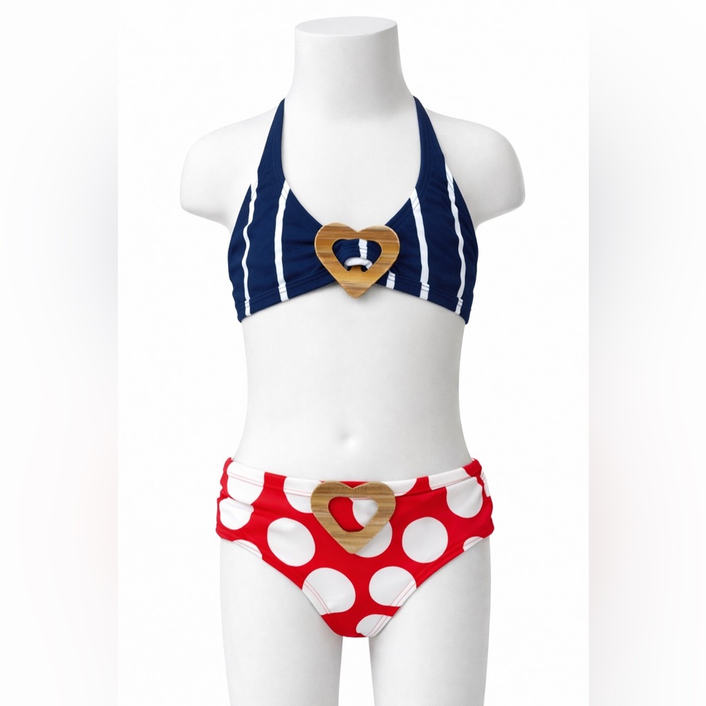 Submarine Toddler Girls Two-Piece Red White Blue Patriotic Striped Swimsuit 4-3T